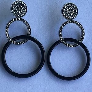 Earrings. Silver, marcasite and onyx
